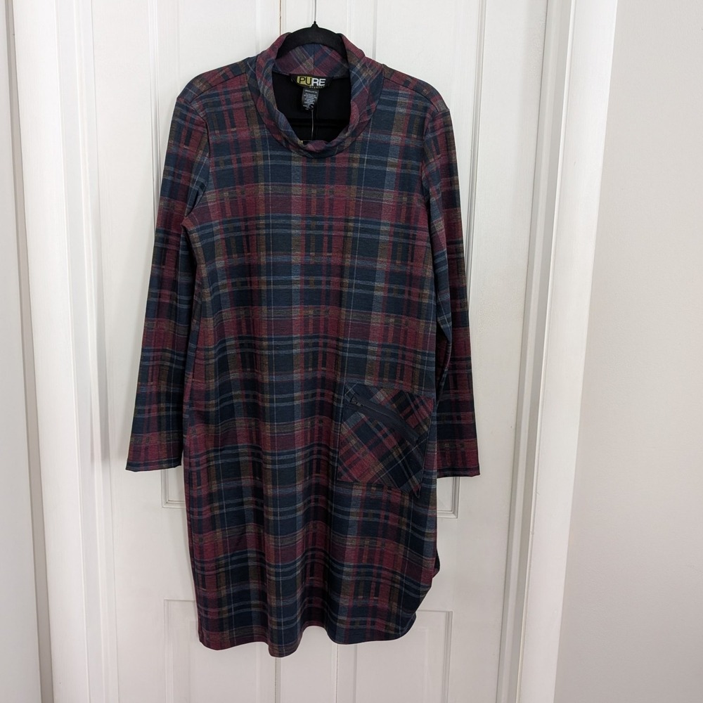 Pure Essence Urbanology Womens Plaid‎ Midi Dress LARGE Artsy Asymmetrical Modest